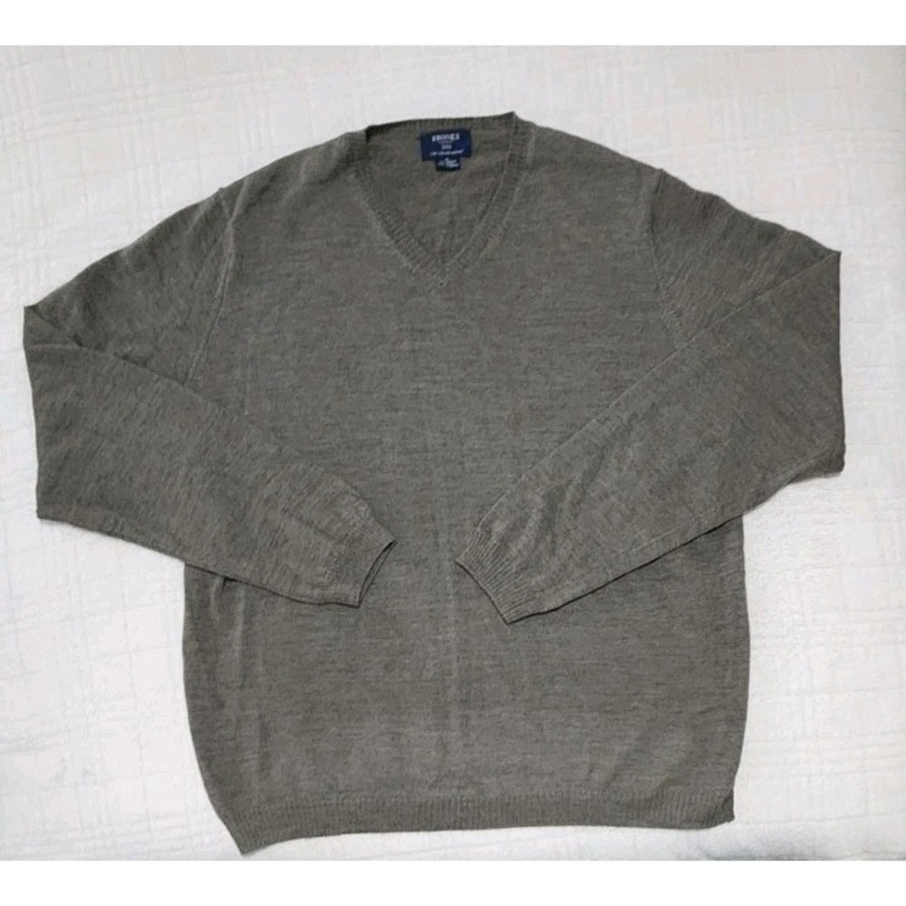 Brooks Brothers 346 Merino‎ Wool sweater Mens XL Brown Pullover V-Neck Preppy